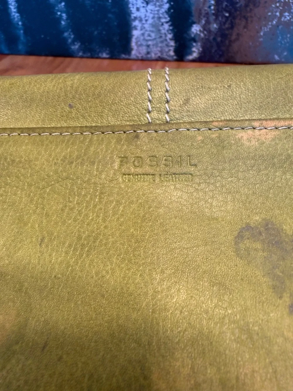 Fossil Boho Y2K Distressed Leather Wallet Olive Green Project Piece (GUC)